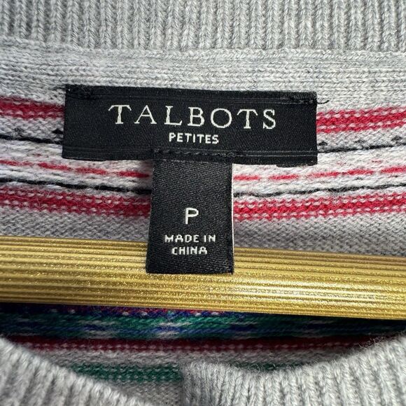 Talbots Fair Isle Cardigan Womens Petites PP Colorful Holiday Lambswool Nordic - Picture 6 of 7